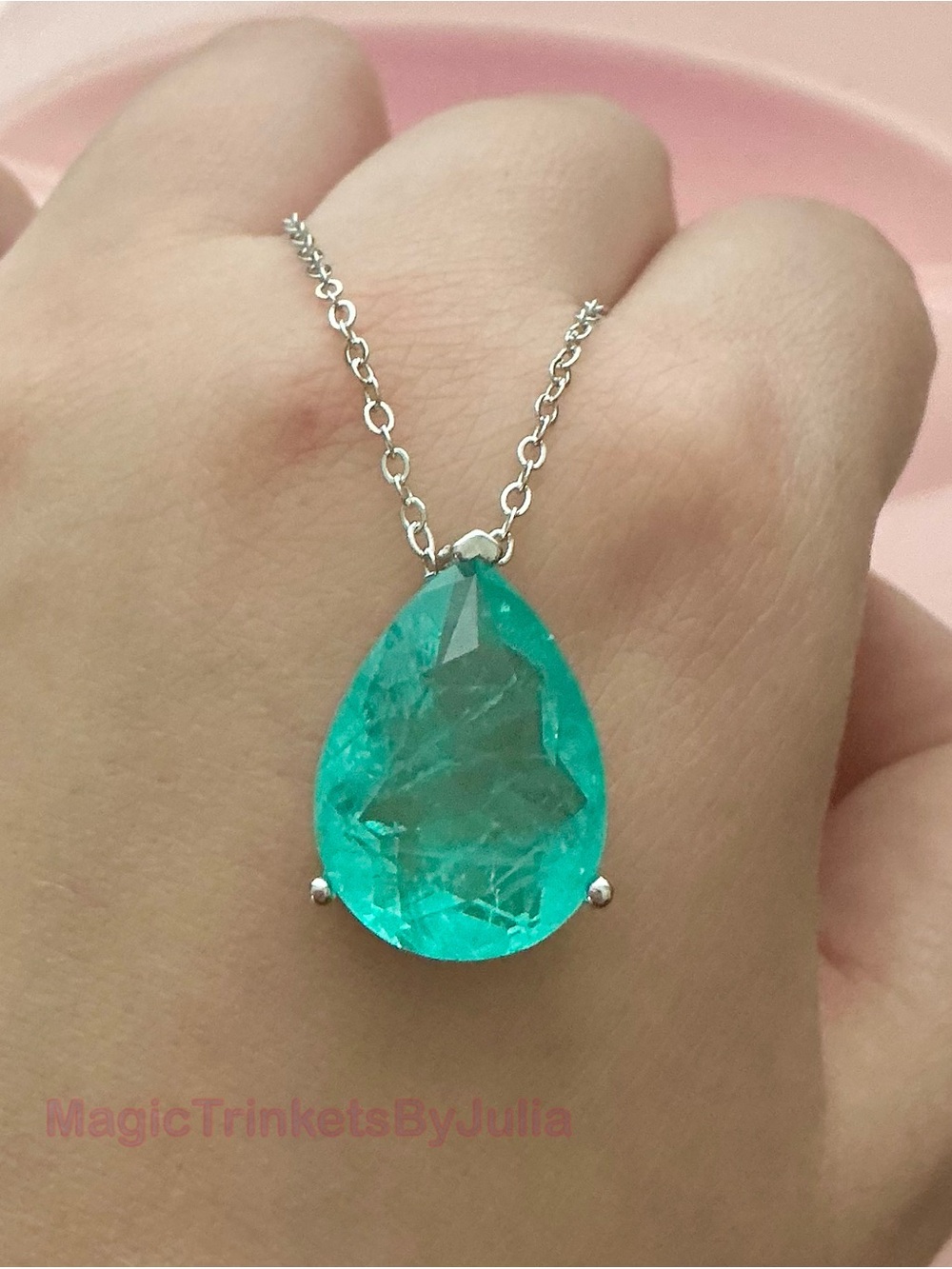 Paraiba Tourmaline Pendant Sterling Silver Necklace Water Drop Pendant - Picture 9 of 9